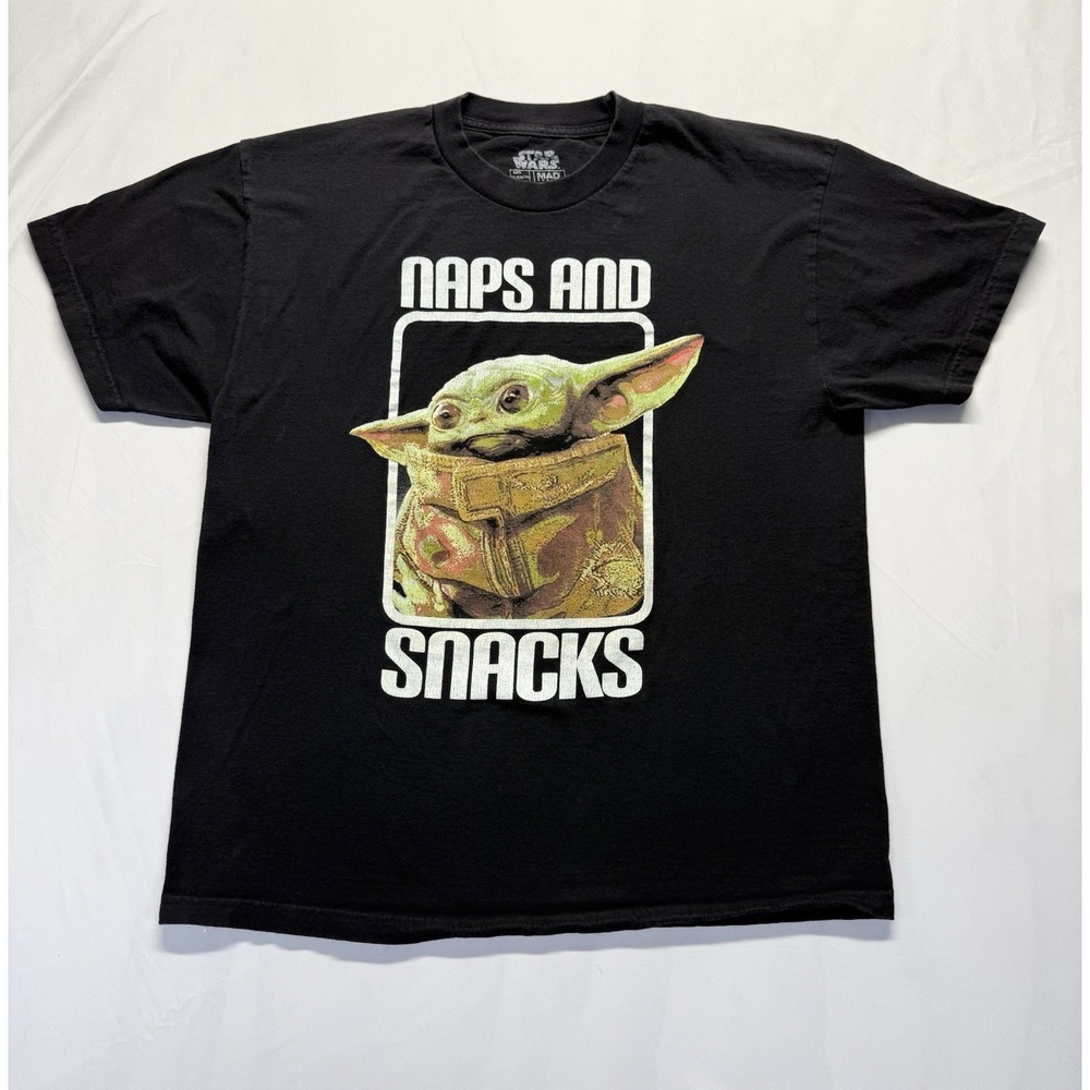 Star Wars Grogu Baby Yoda Naps Snacks Graphic‎ T-Shirt Black Medium